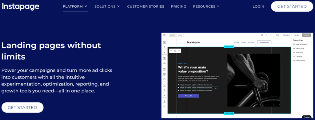 Instapage landing page platform